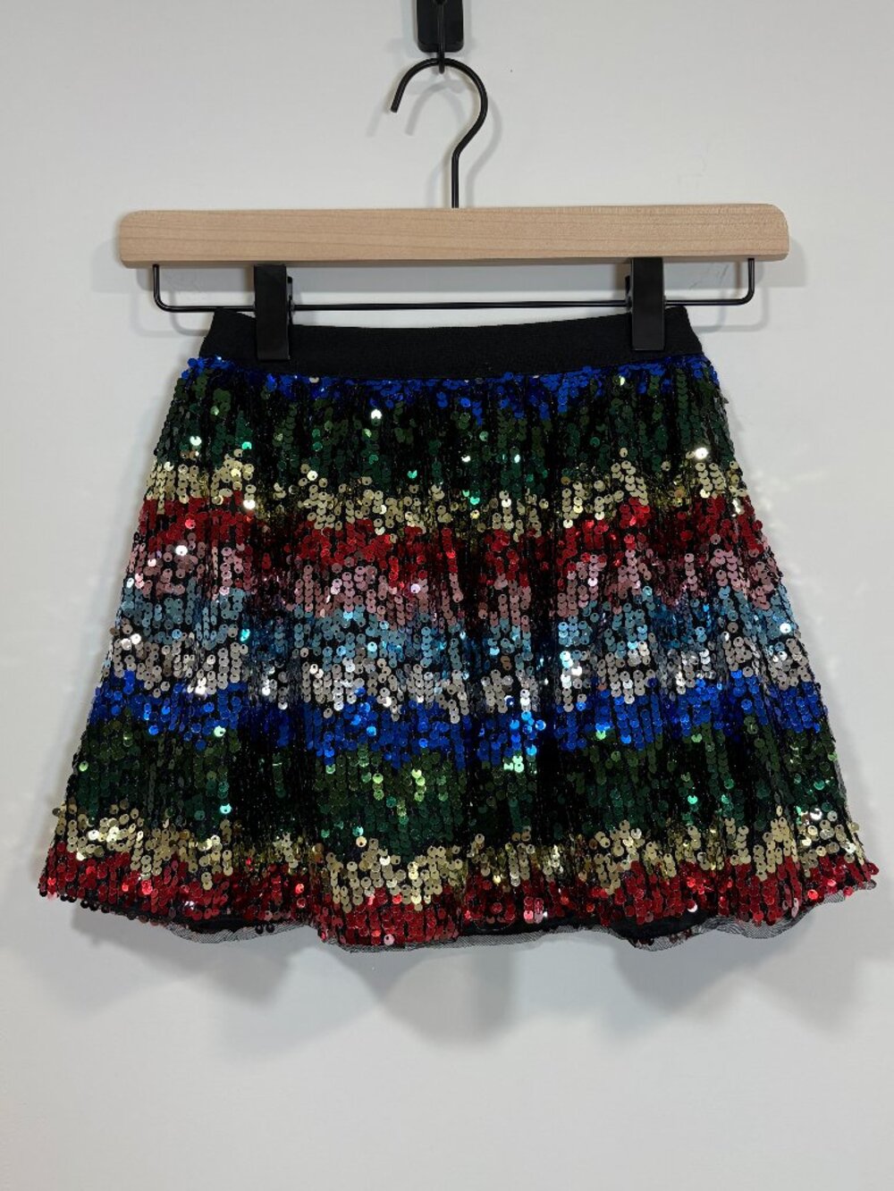 🌟 LOLA + THE BOYS 🌟 RAINBOW STRIPE SEQUIN PULL ON SKIRT SZ 6